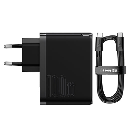 Chargeur Réseau avec Câble USB-C Baseus GaN5 Pro, 100W, 3A, 1 x USB-A - 1 x USB-C, Noir CCGP090201