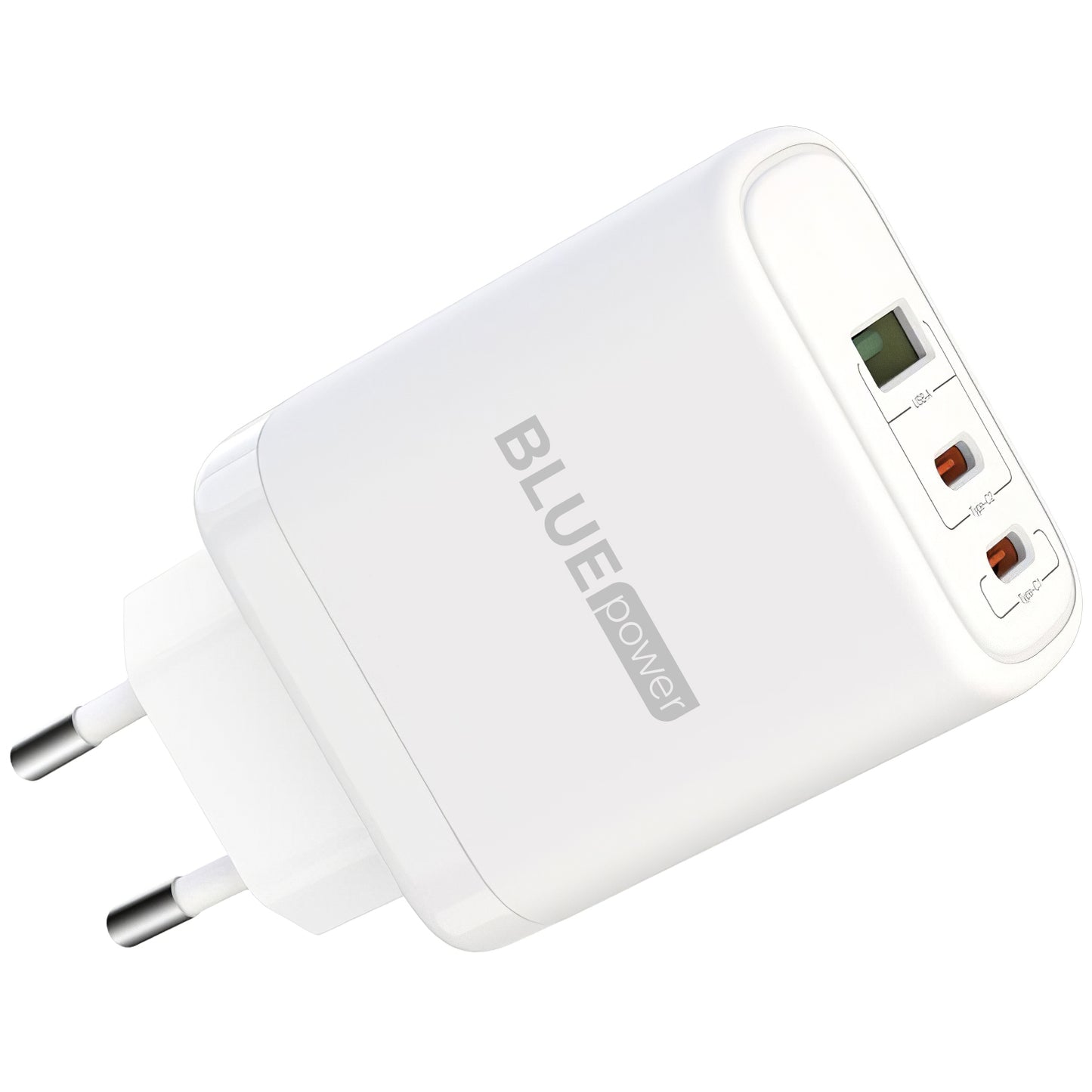 Chargeur réseau avec câble USB-C BLUE Power BPCE04, 65W, 3.25A, 1 x USB-A - 2 x USB-C, blanc