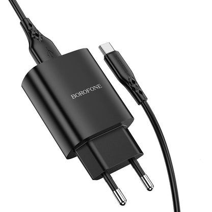 Chargeur réseau avec câble USB-C Borofone BN1, 10W, 2.1A, 1 x USB-A, noir