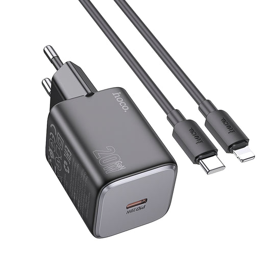 Chargeur réseau avec câble Lightning HOCO N40, 20W, 3A, 1 x USB-C, noir 