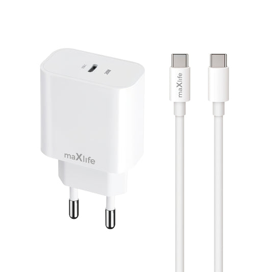 Chargeur secteur avec câble USB-C MaXlife MXTC-06-20C, 20W, 3A, 1 x USB-C, Blanc
