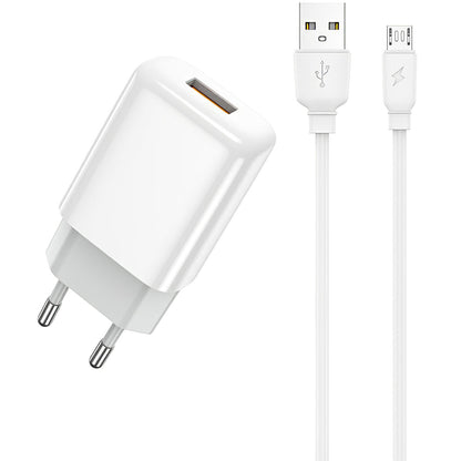 Chargeur réseau Prestico F7S avec câble microUSB, 12W, 2.4A, 1 x USB-A, blanc 