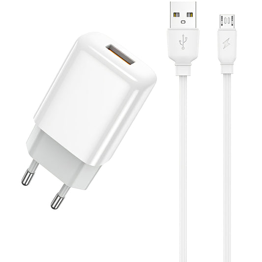 Chargeur réseau Prestico F7S avec câble microUSB, 12W, 2.4A, 1 x USB-A, blanc 