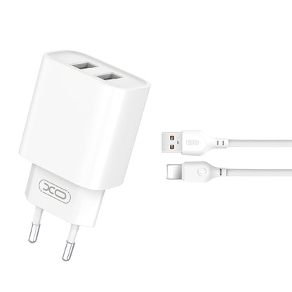 Chargeur réseau avec câble Lightning XO Design CE02C, 10,5W, 2,1A, 2 x USB-A, blanc 