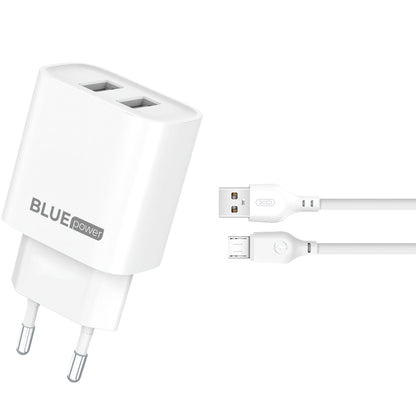 Blue Power BPCE02M Chargeur réseau avec câble microUSB BPCE02M, 10.5W, 2.1A, 2 x USB-A, Blanc 