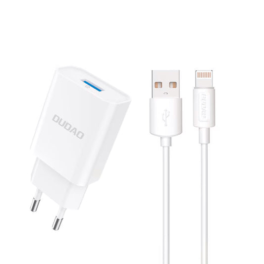 Chargeur réseau avec câble Lightning Dudao A4EU, 10W, 2.1A, 1 x USB-A, Blanc
