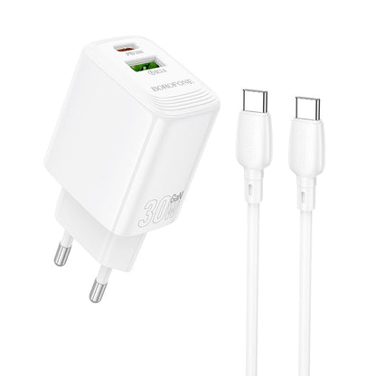 Chargeur réseau avec câble USB-C Borofone BN29 Fuente, 30W, 3A, 1 x USB-A - 1 x USB-C, Blanc