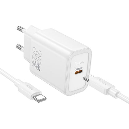 Chargeur réseau avec câble USB-C HOCO N62, 30W, 3A, 1 x USB-C, Blanc