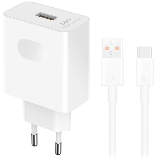 Chargeur Réseau avec Câble USB-C Honor HN-110600E00, 66W, 6A, 1 x USB-A, Blanc 5503AAHX