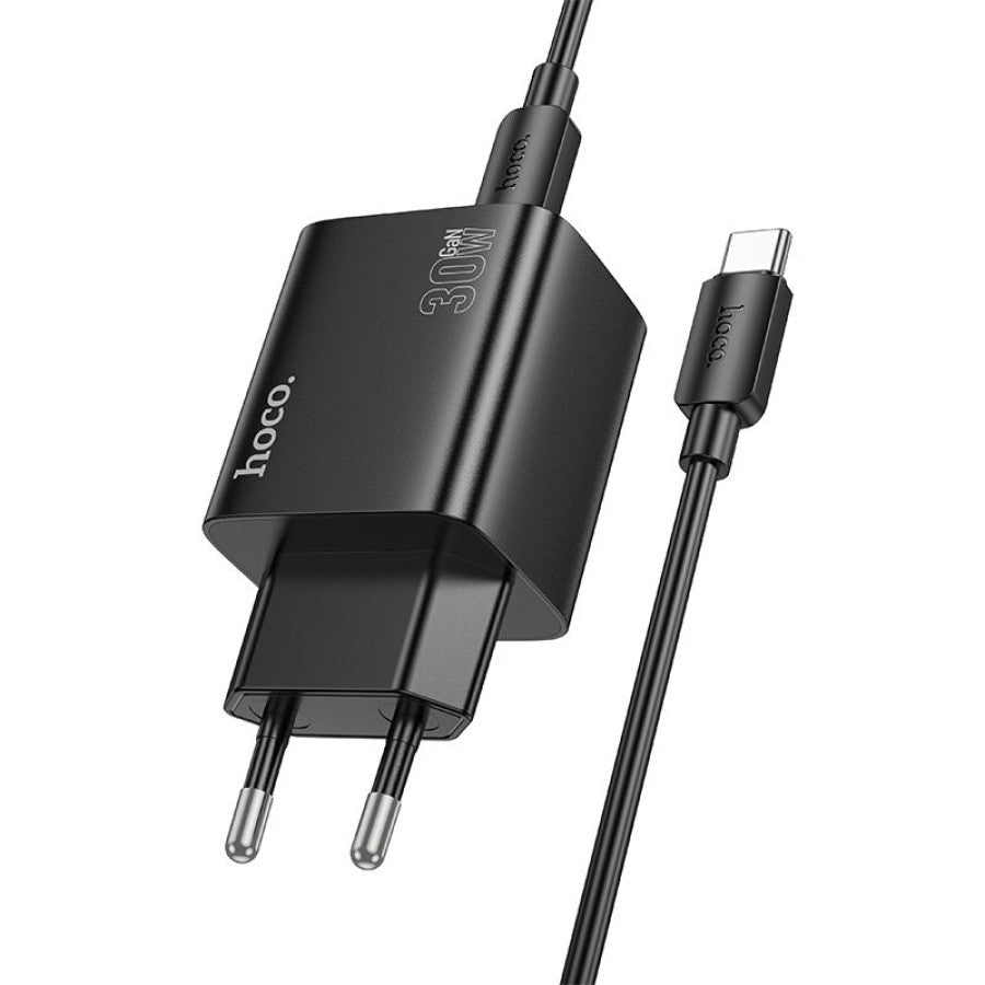 Chargeur réseau avec câble USB-C HOCO N56, 30W, 3A, 2 x USB-A - 2 x USB-C, Noir