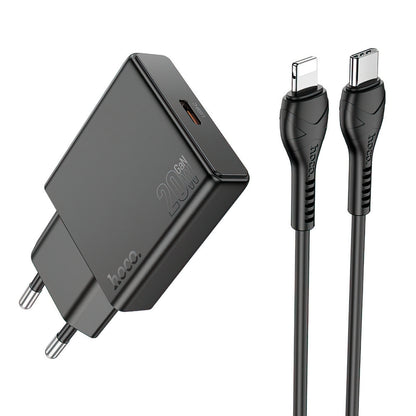 Chargeur réseau avec câble Lightning HOCO N37, 30W, 3A, 1 x USB-C, Noir