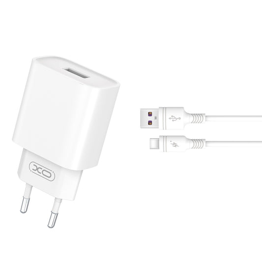 Chargeur réseau avec câble USB-C XO Design CE02D, 18W, 3A, 1 x USB-A, Blanc