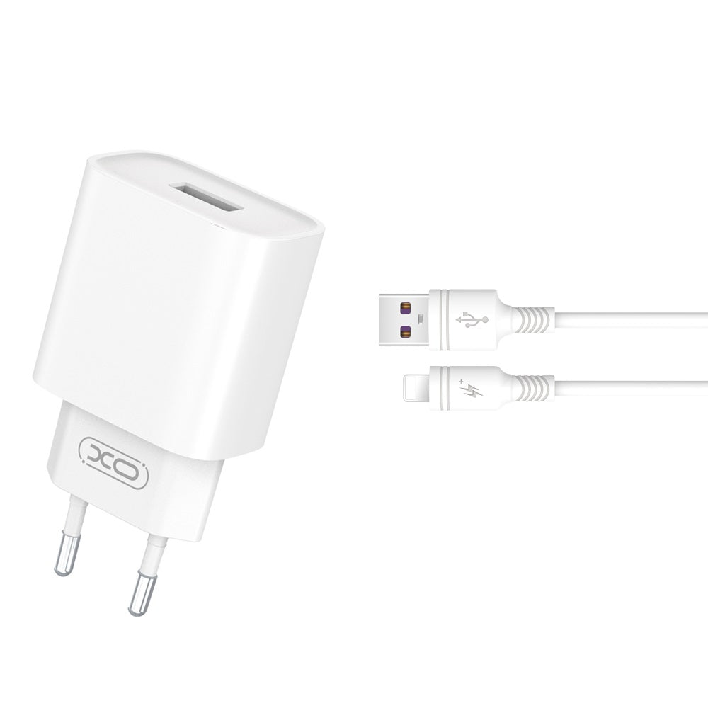 Chargeur réseau avec câble Lightning XO Design CE02D, 18W, 3A, 1 x USB-A, Blanc