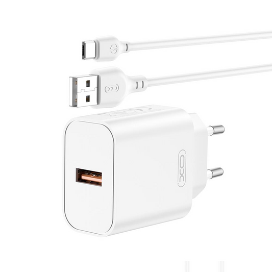 Chargeur réseau avec câble USB-C XO Design CE33, 18W, 3A, 1 x USB-A, Blanc