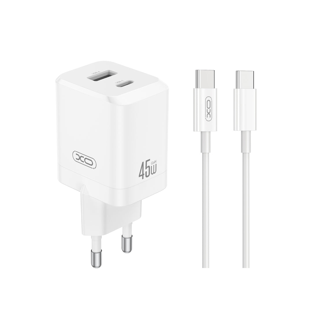 Chargeur réseau avec câble USB-C XO Design CE36, 45W, 3A, 1 x USB-A - 1 x USB-C, Blanc