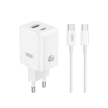Chargeur réseau avec câble USB-C XO Design CE36, 45W, 3A, 1 x USB-A - 1 x USB-C, Blanc