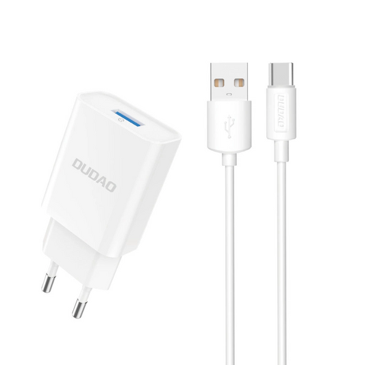 Chargeur réseau avec câble USB-C Dudao A4EU, 10W, 2.1A, 1 x USB-A, Blanc