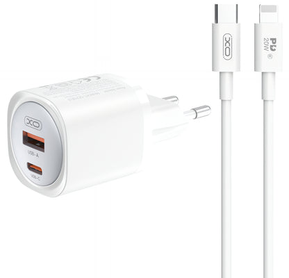 Chargeur réseau avec câble Lightning XO Design CE21, 30W, 3A, 1 x USB-A - 1 x USB-C, Blanc
