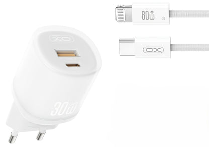 Network Charger with Lightning Cable XO Design L151, 30W, 3A, 1 x USB-A - 1 x USB-C, White