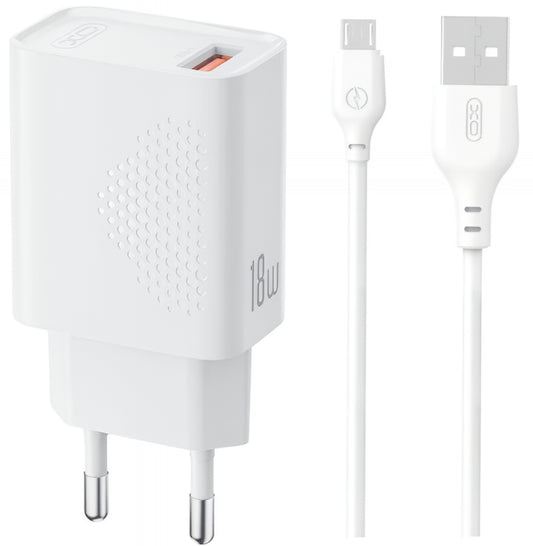 Chargeur réseau avec câble microUSB XO Design L159, 18W, 3A, 1 x USB-A, Blanc