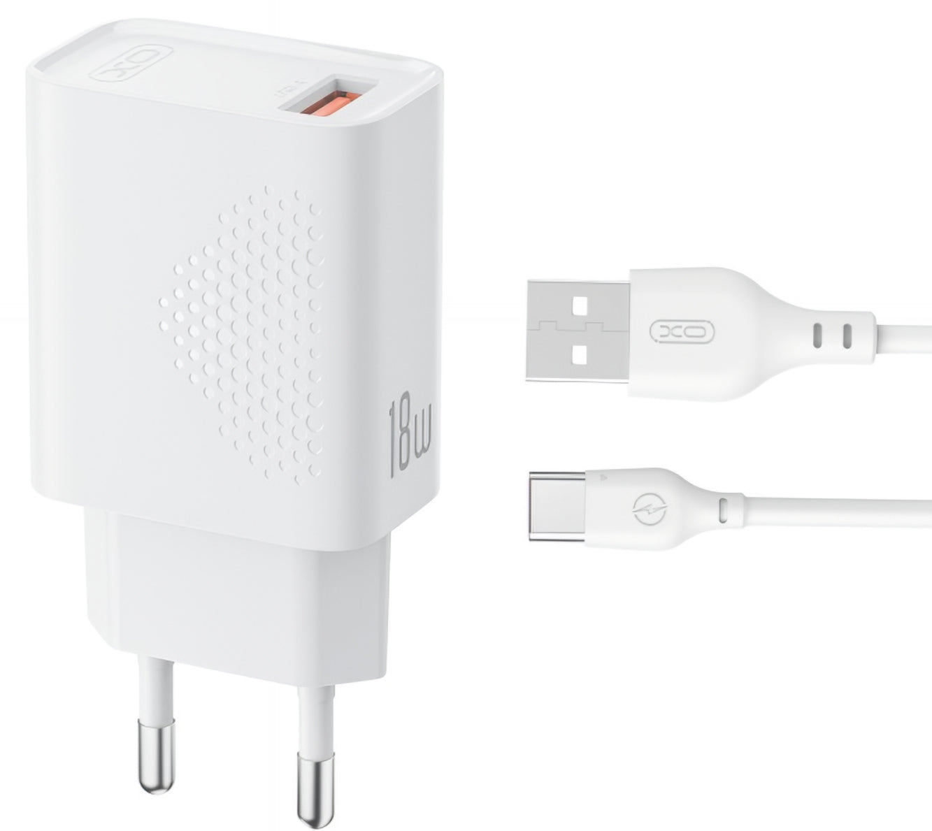Chargeur réseau avec câble USB-C XO Design L159, 18W, 3A, 1 x USB-A, Blanc