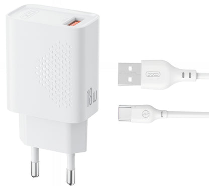 Chargeur réseau avec câble USB-C XO Design L159, 18W, 3A, 1 x USB-A, Blanc