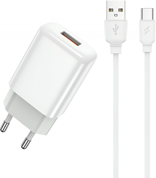 Chargeur réseau avec câble USB-C Prestico F9S, 12W, 2.4A, 1 x USB-A, Blanc