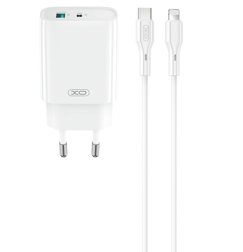 Chargeur réseau avec câble Lightning XO Design CE30, 30W, 3A, 1 x USB-A - 1 x USB-C, Blanc