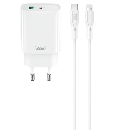 Chargeur réseau avec câble Lightning XO Design CE30, 30W, 3A, 1 x USB-A - 1 x USB-C, Blanc