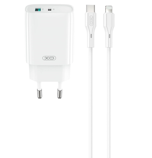 Chargeur réseau avec câble Lightning XO Design CE30, 30W, 3A, 1 x USB-A - 1 x USB-C, Blanc
