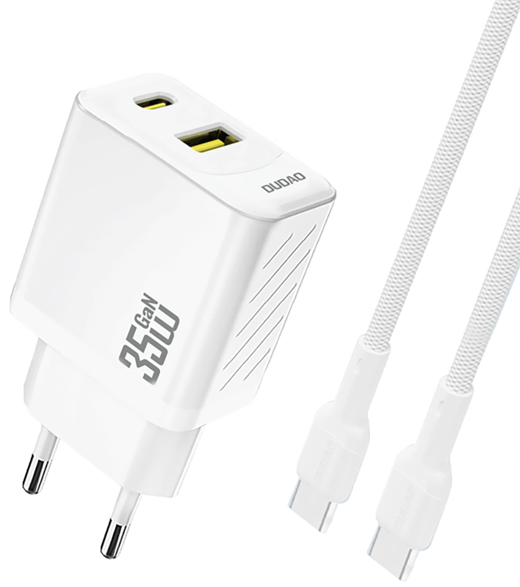 Chargeur réseau avec câble USB-C Dudao A27Max, 35W, 1 x USB-A - 1 x USB-C, Blanc