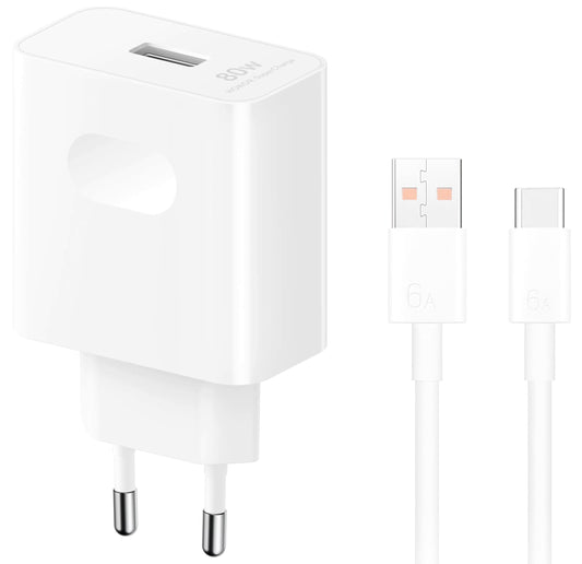 Chargeur secteur avec câble USB-C Honor, 80W, 1 x USB-A, Blanc
