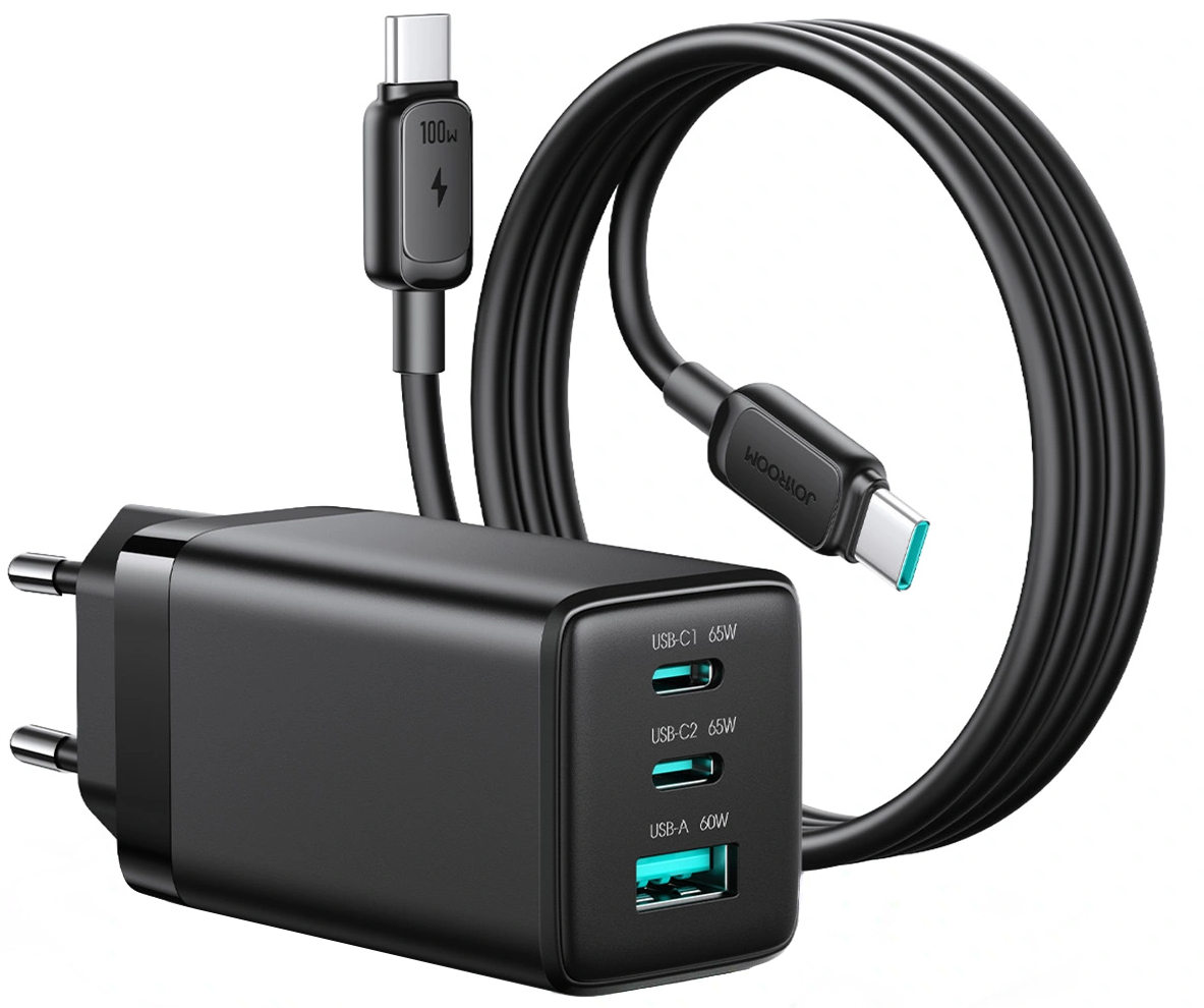 Chargeur secteur avec câble USB-C Joyroom JR-TG10, 65W, 3,25A, 1 x USB-A - 2 x USB-C, Noir