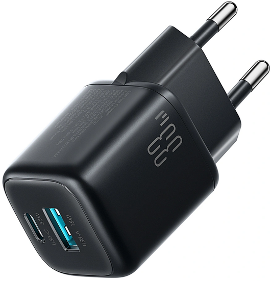 Chargeur secteur avec câble USB-C Joyroom JR-TG7, 33W, 3A, 1 x USB-A - 1 x USB-C, Noir