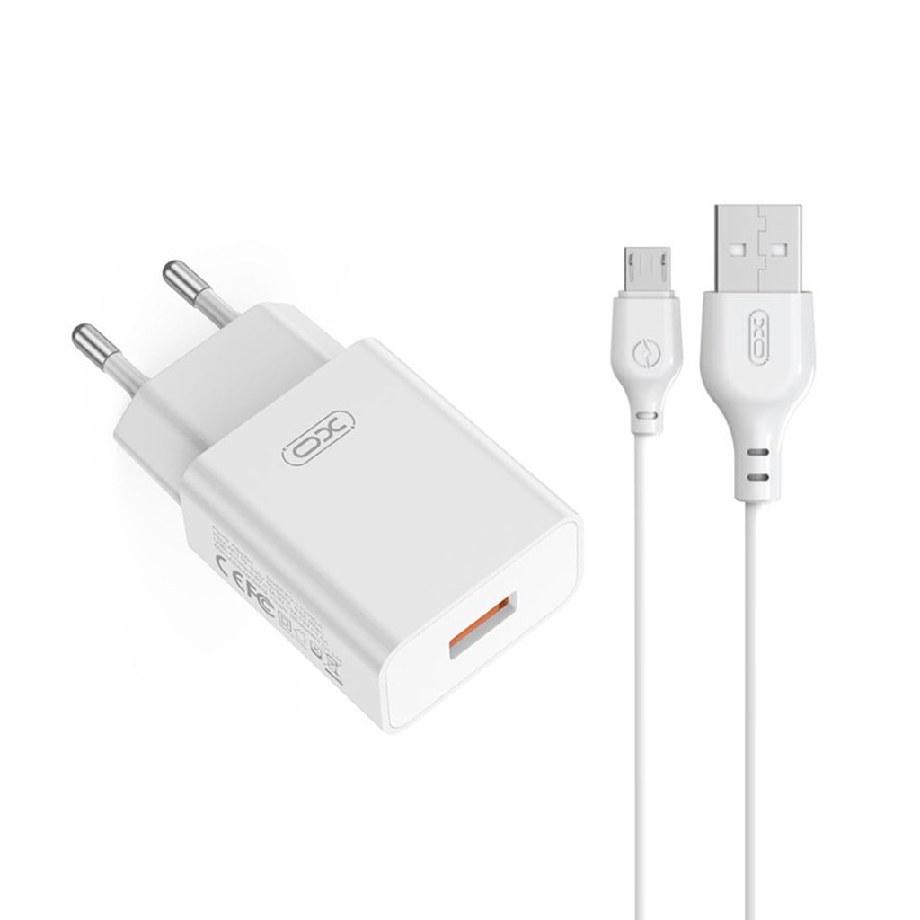 Chargeur secteur avec câble microUSB XO Design L127, 18W, 3A, 1 x USB-A, Blanc