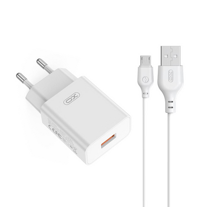 Chargeur secteur avec câble microUSB XO Design L127, 18W, 3A, 1 x USB-A, Blanc