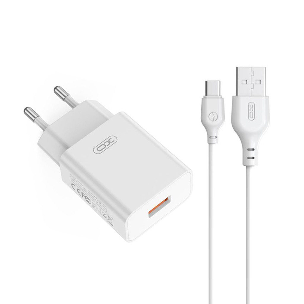 Chargeur Secteur Avec Câble USB-C XO Design L127, 18W, 3A, 1 x USB-A, Blanc