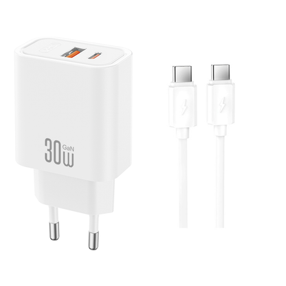 Chargeur secteur avec câble USB-C XO Design CE42, 30W, 3A, 1 x USB-A - 1 x USB-C, Blanc