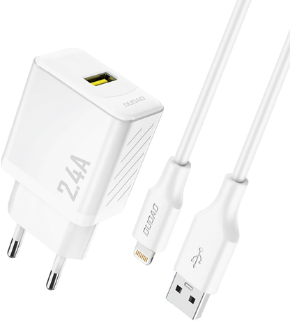 Dudao A23LEU Lightning Cable Wall Charger, 30W, 2.4A, 1 x USB-A, White
