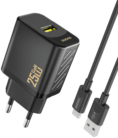 Chargeur secteur avec câble USB-C Dudao A27STEU, 25W, 3A, 1 x USB-A, Noir