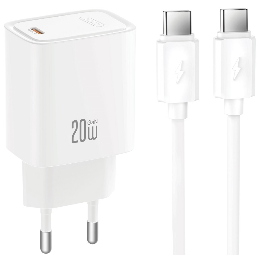 Chargeur secteur avec câble USB-C XO Design CE51, 20 W, 3 A, 1 x USB-C, blanc
