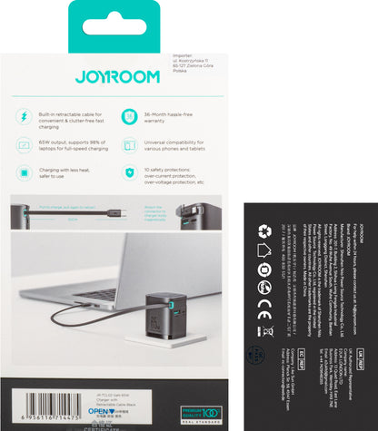 Joyroom JR-TCL02 Chargeur réseau avec câble USB-C JR-TCL02, 65W, 3A, 1 x USB-A - 1 x USB-C, Noir 