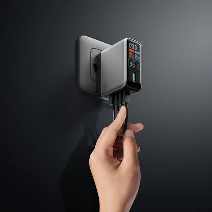 Chargeur secteur avec câble USB-C Cuktech AD1204U Display, 120W, 6A, 1 x USB-A - 2 x USB-C, Argenté