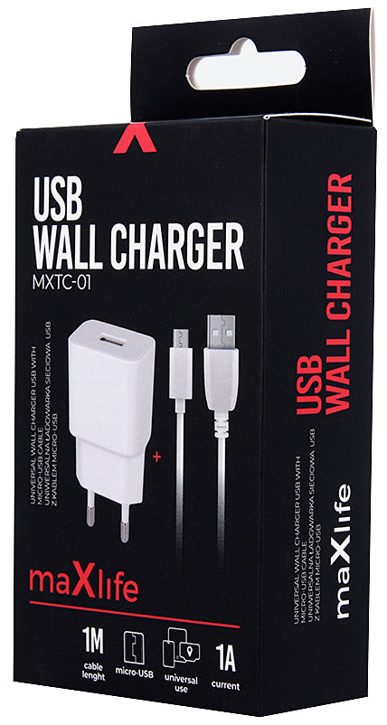 MaXlife MXTC-01, 5W, 1A, 1 x USB-A, Blanc