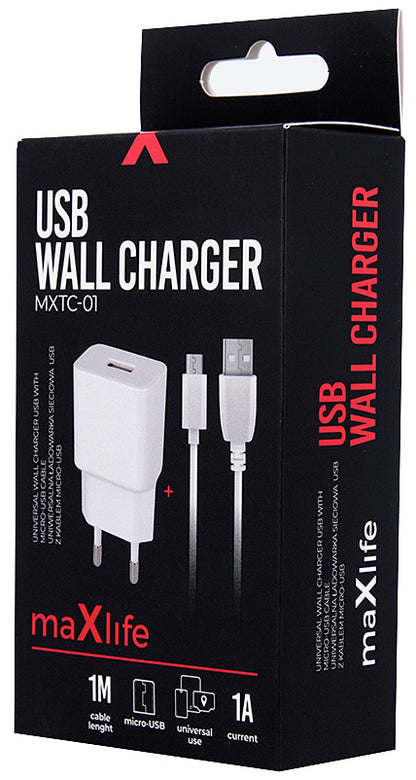 MaXlife MXTC-01, 5W, 1A, 1 x USB-A, Blanc