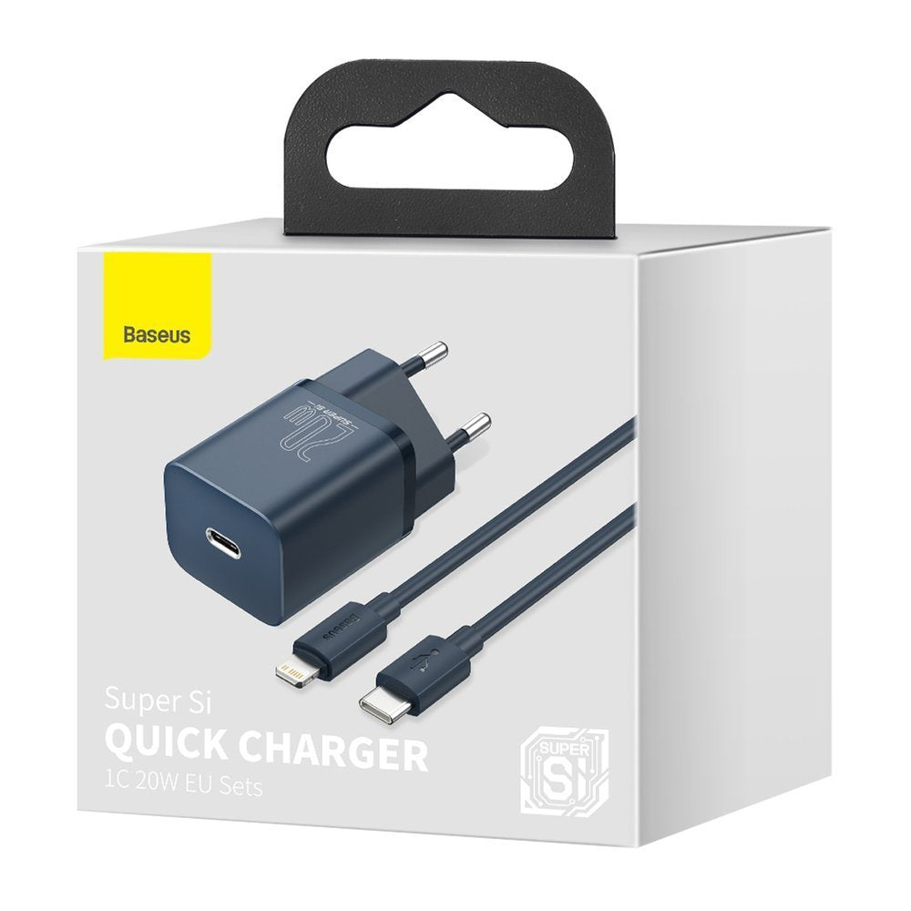 Baseus Chargeur réseau Super Si avec câble Lightning, 20W, 3A, 1 x USB-C, Bleu TZCCSUP-B03