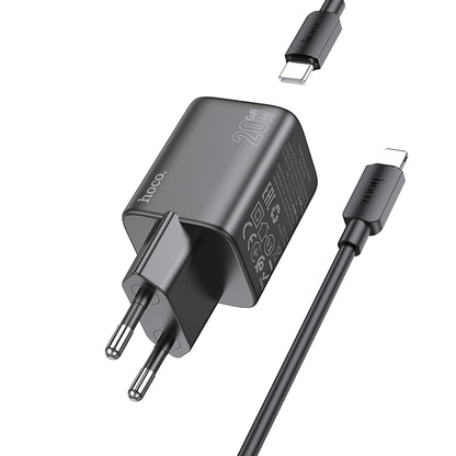 Chargeur réseau avec câble Lightning HOCO N40, 20W, 3A, 1 x USB-C, noir 