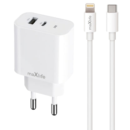 MaXlife MXTC-06-20AC MaXlife MXTC-06-20AC Chargeur réseau avec câble Lightning, 20W, 3A, 1 x USB-A - 1 x USB-C, blanc 