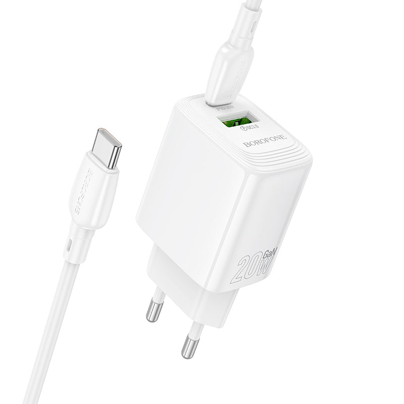 Chargeur réseau avec câble USB-C Borofone BN27 Fuente, 20W, 3A, 1 x USB-A - 1 x USB-C, Blanc