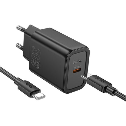 Chargeur réseau avec câble USB-C HOCO N62, 30W, 3A, 1 x USB-C, Noir